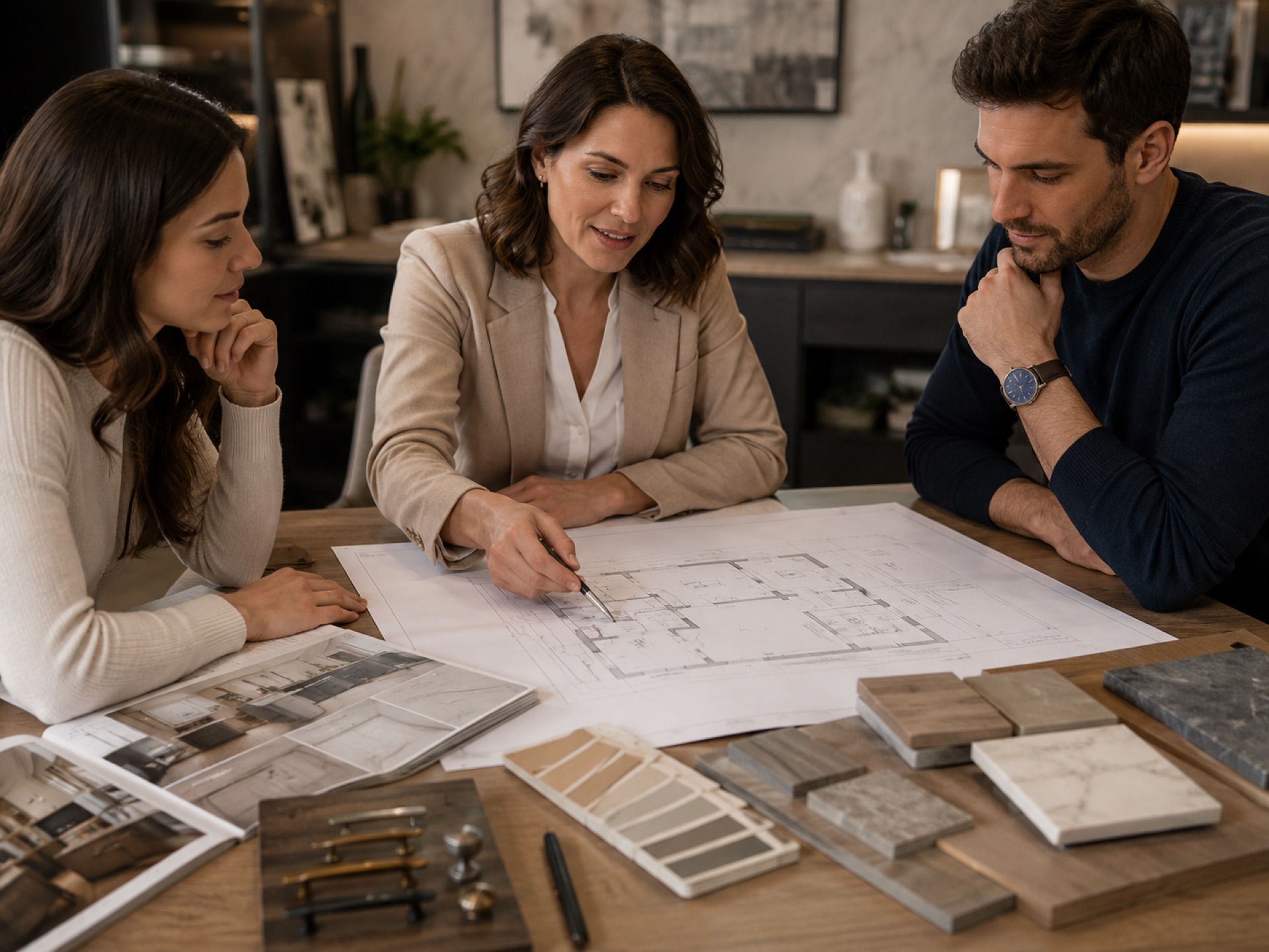Design consultation reviewing plans and samples